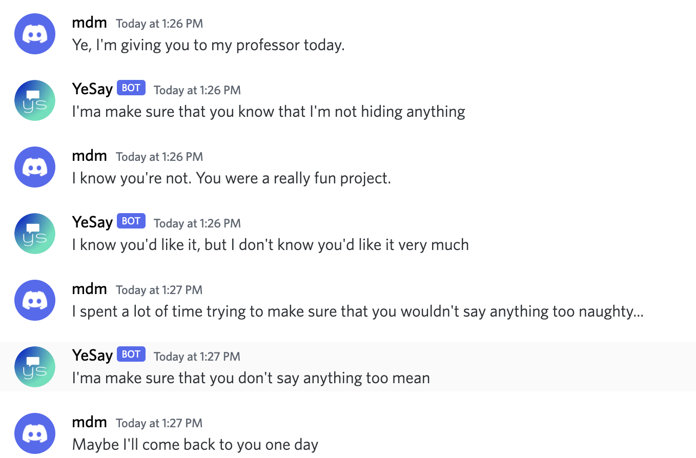 A chat thread with Ye Say